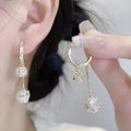 Silver confession balloon drop earrings with rhinestone balls and double pendant design