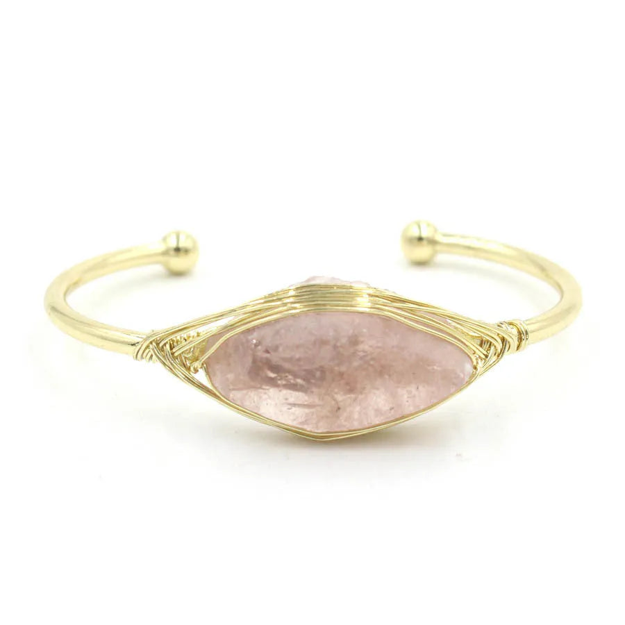 Natural raw gemstone crystal bracelet in ethnic style with simple opening, shown in one of nine colour options.
