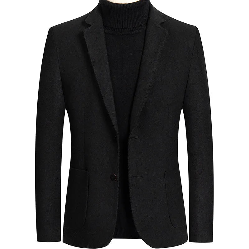 Men's grey slim fit wool blend suit jacket for autumn winter wear