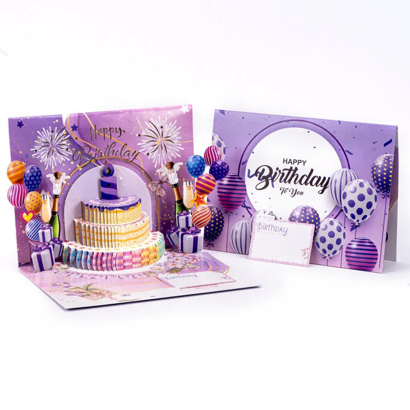Hand-folded 3D greeting card with Chinese ink style design, showing dimensional paper construction.