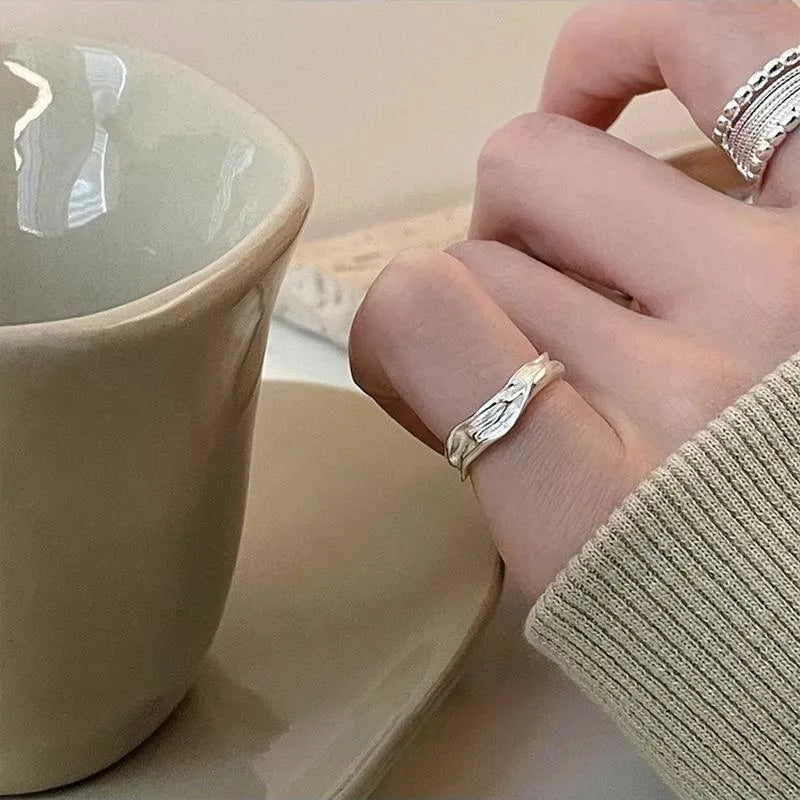 Adjustable geometric copper ring with woven twisted multilayer design for women