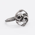 Titanium steel retro double snake ring in steel colour shown on finger