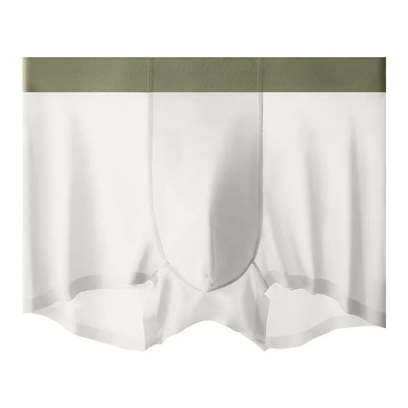 Men's ice silk graphene antibacterial shorts in bean green, showing seamless design and mid waist.