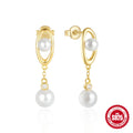 Geometric 925 silver stud earrings in gold finish on white background