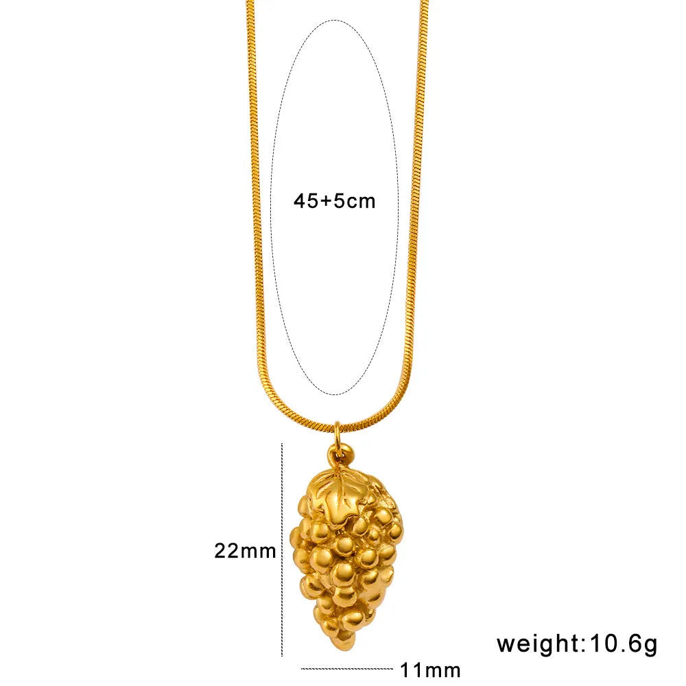 Women's fruit pendant necklace with stainless steel chain and apple, grape, watermelon, pineapple, strawberry, or banana alloy charm