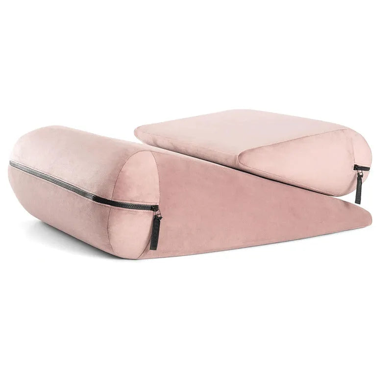 Triangular wedge cushion with embroidery detailing in a choice of five colours, showing its dimensions.