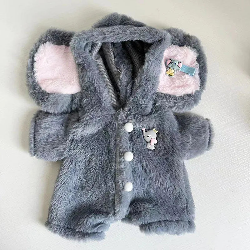 Grey elephant print plush jumpsuit for 30cm Lina bear dolls