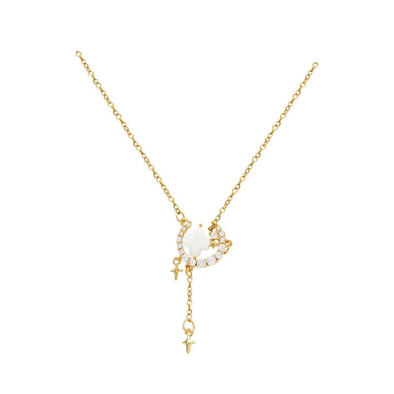 Gold or silver star moon zirconium necklace on 41-50cm adjustable chain