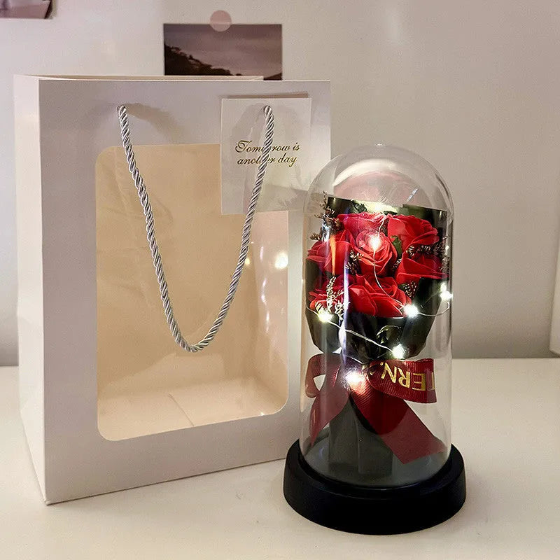Artificial bionic bouquet arrangement with reusable tote bag in gradient blue colour option