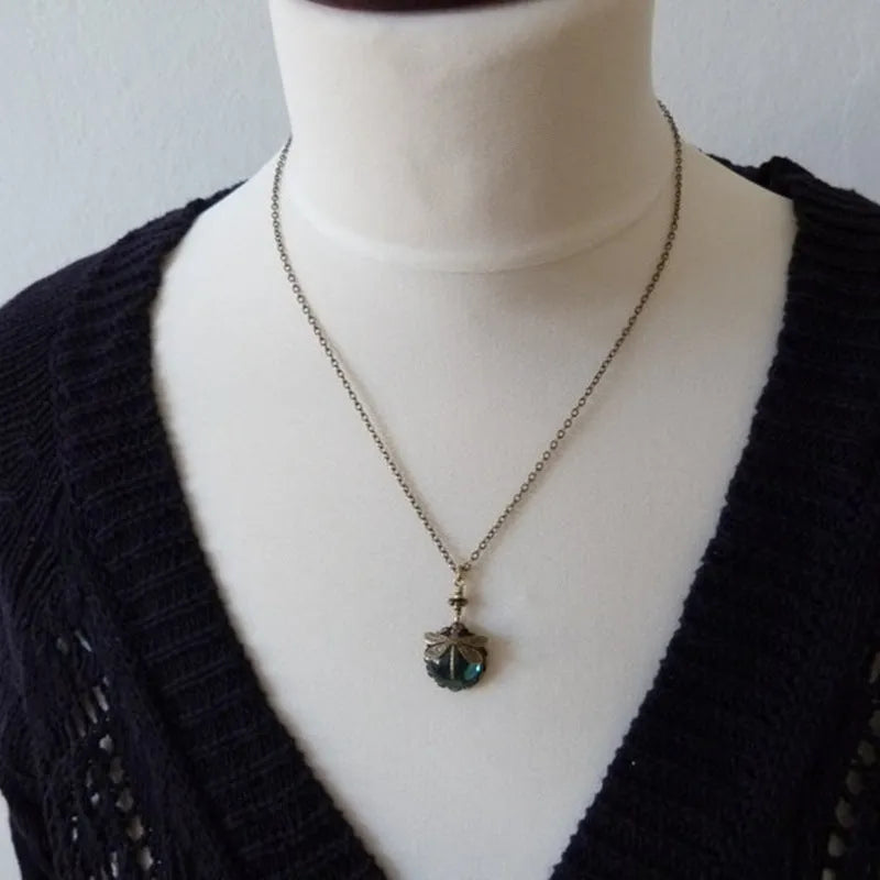 Hand carved dragonfly pendant necklace in vintage bronze colour on 925 silver chain
