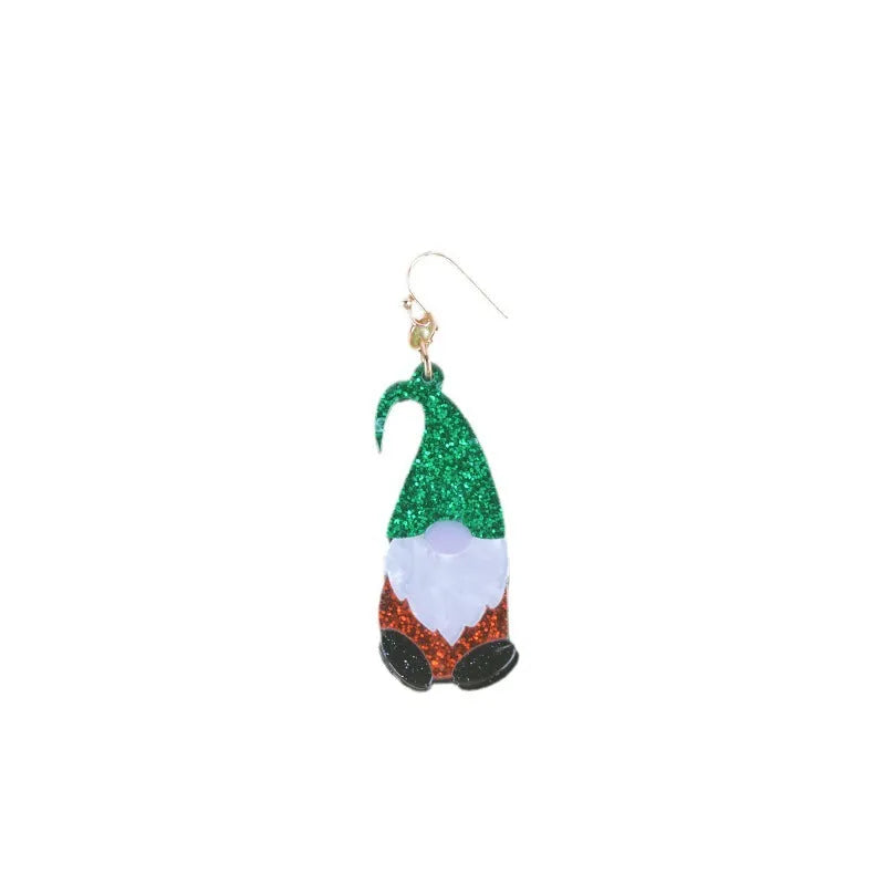 Santa Claus cartoon character acrylic fashion earrings in red, green, and mixed hat styles