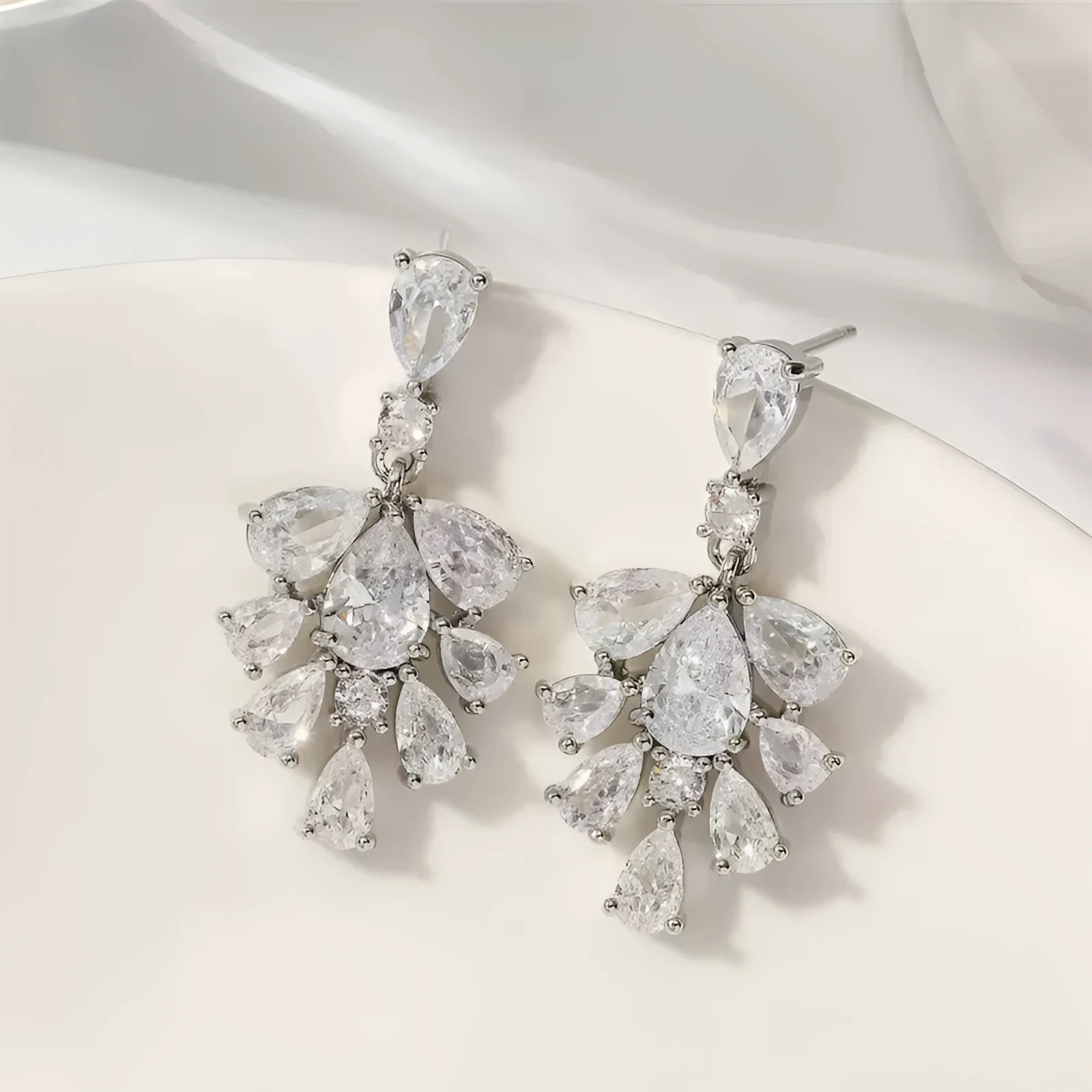 Women's AAA zircon ice flower stud earrings silver tone copper geometric studs on ear
