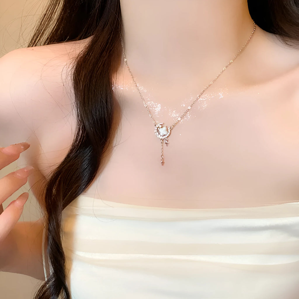 Gold or silver star moon zirconium necklace on 41-50cm adjustable chain