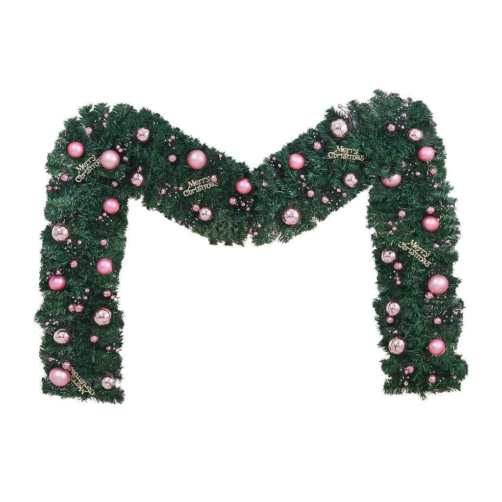 2.7 metre pink artificial rattan Christmas vine decoration with small fruit accents and LED lights
