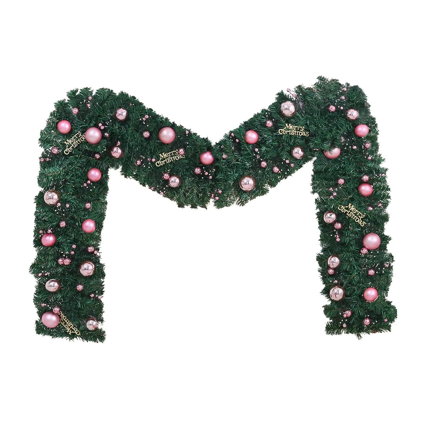 2.7 metre pink artificial rattan Christmas vine decoration with small fruit accents and LED lights