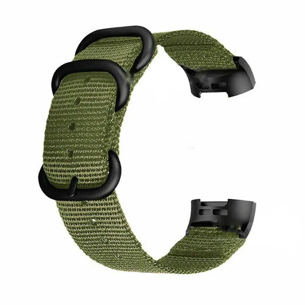 Nylon replacement watch strap with three-ring metal buckle for Fitbit Charge fitness tracker