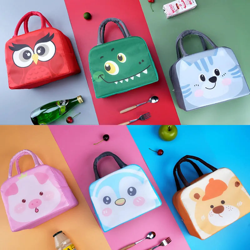 Cartoon insulated lunch box bag with animal designs and aluminium foil lining