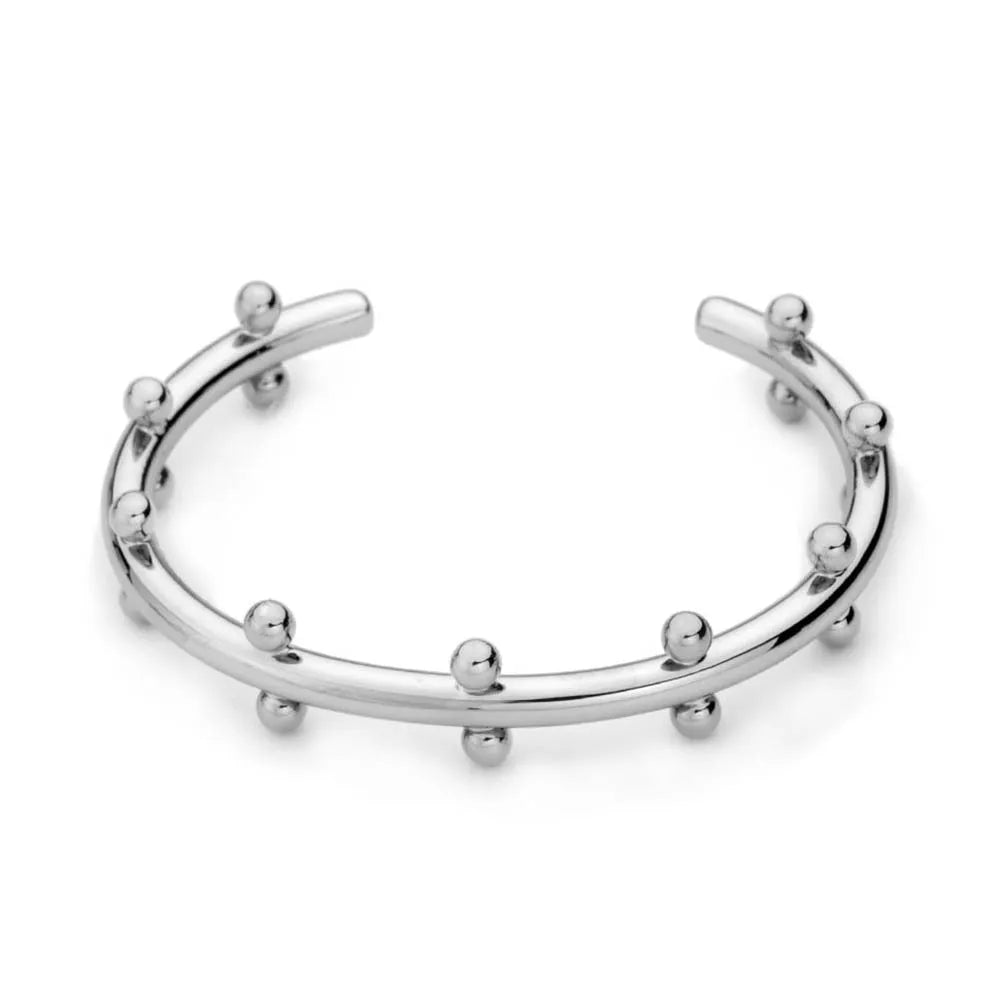 Stainless steel C-shaped bracelet with rivet-shaped bean beads and adjustable alloy chain in steel gold colour