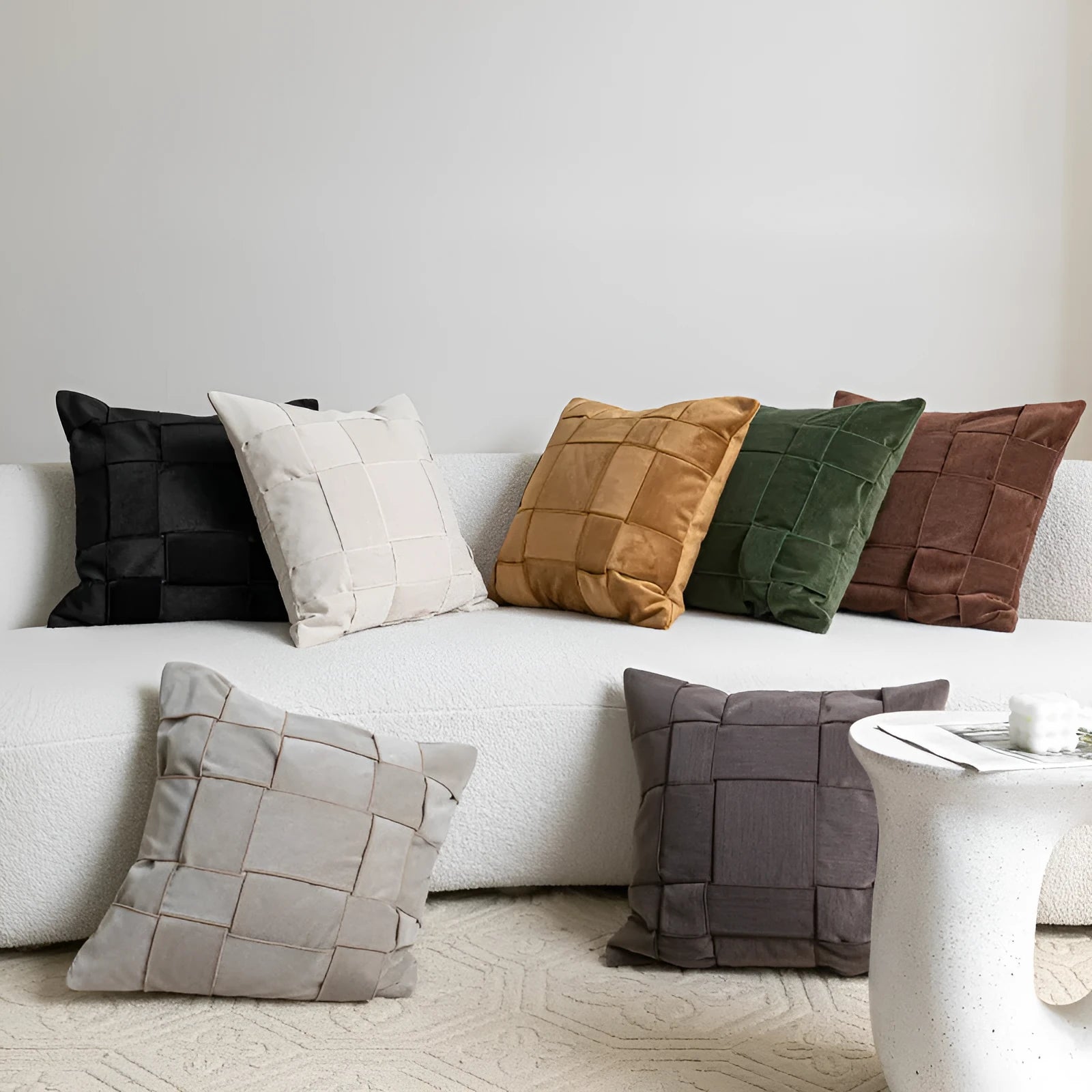 Square 50x50cm woven chenille decorative cushion in a choice of colours.