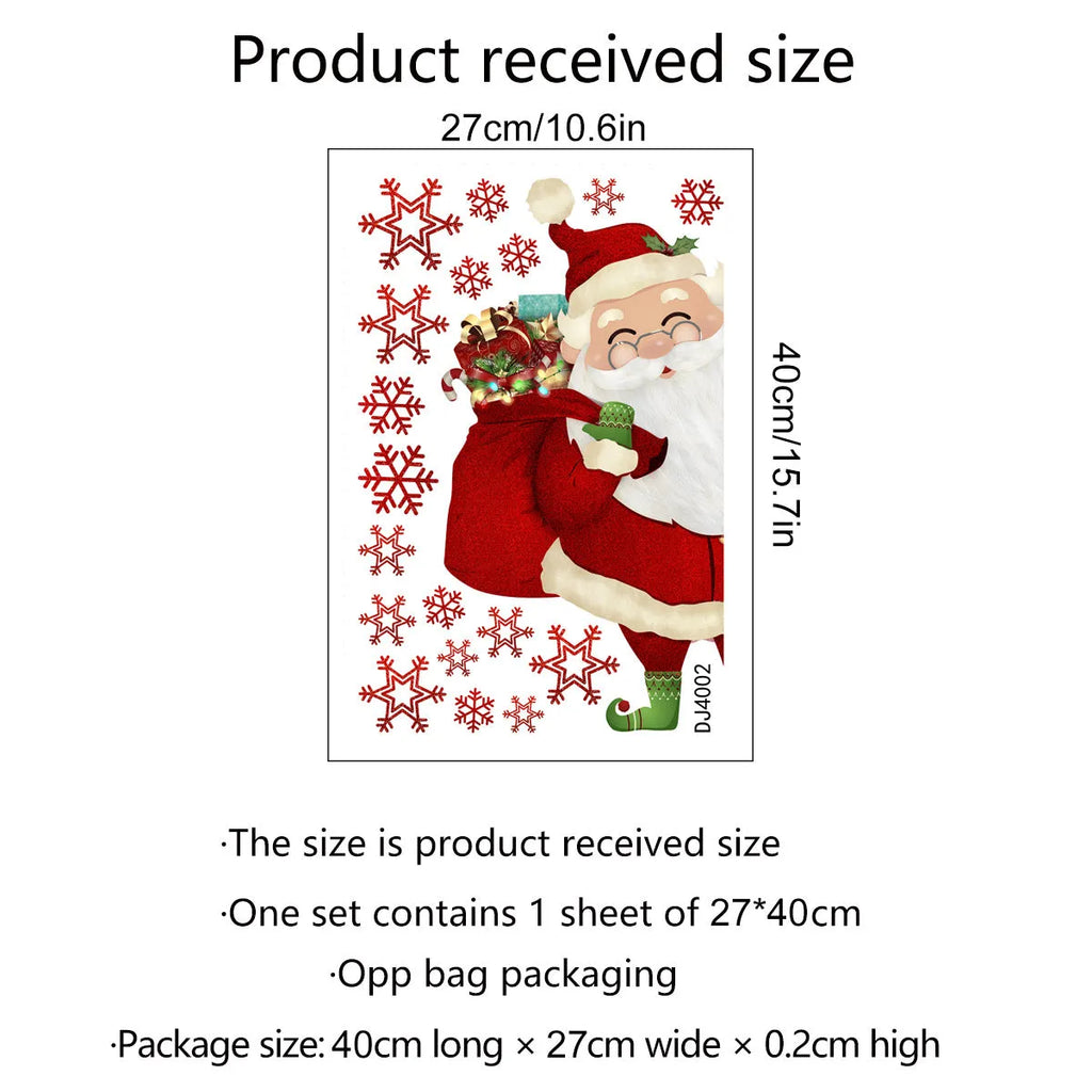 Static PVC wall sticker with snowflake and Santa Claus design, 27x40cm, on a window showcase
