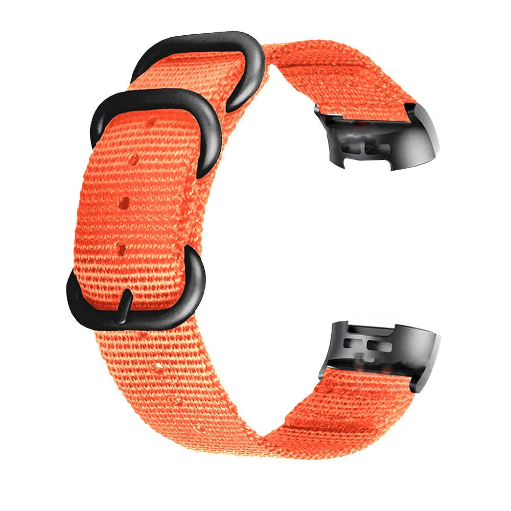 Nylon replacement watch strap with three-ring metal buckle for Fitbit Charge fitness tracker