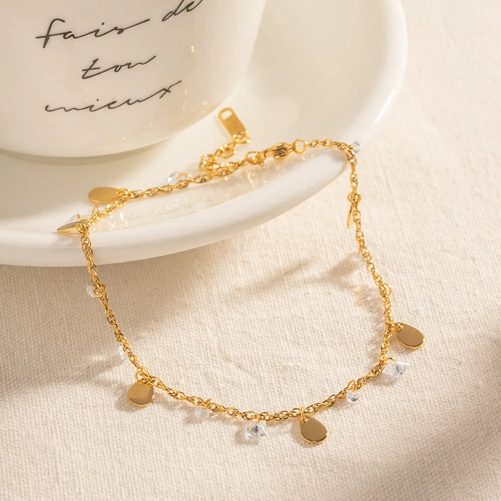 Stainless steel women's anklet with geometric water drop tassel design in JDAW2303012 colour