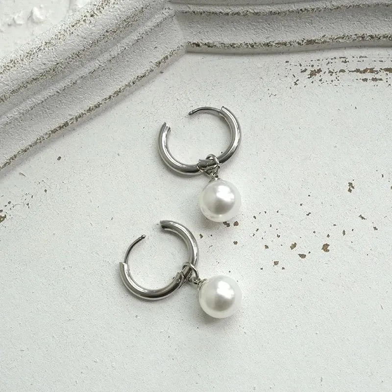 Geometric alloy pearl drop earrings with titanium steel post for women