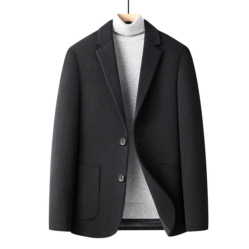 Men's grey slim fit wool blend suit jacket for autumn winter wear