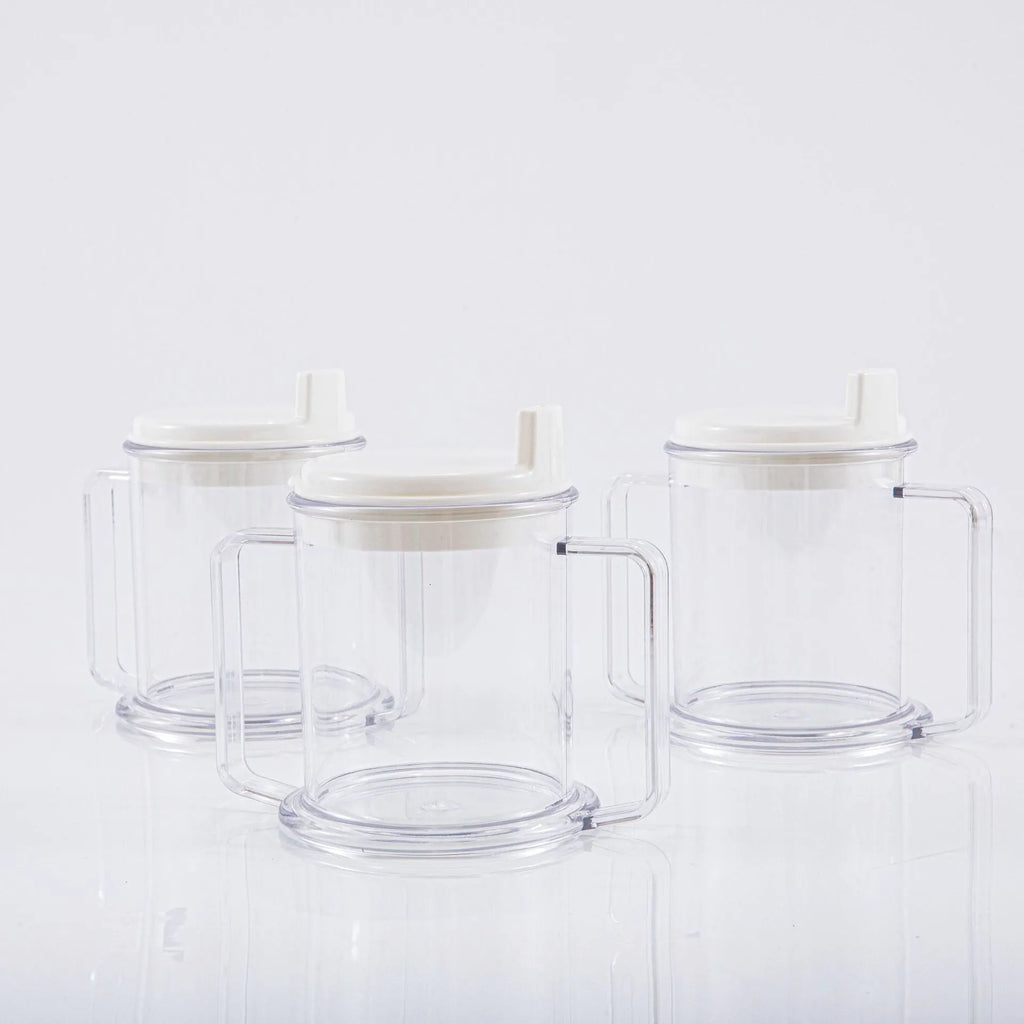 Transparent spill-proof drinking cup showing modern minimalist design