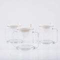 Transparent spill-proof drinking cup showing modern minimalist design