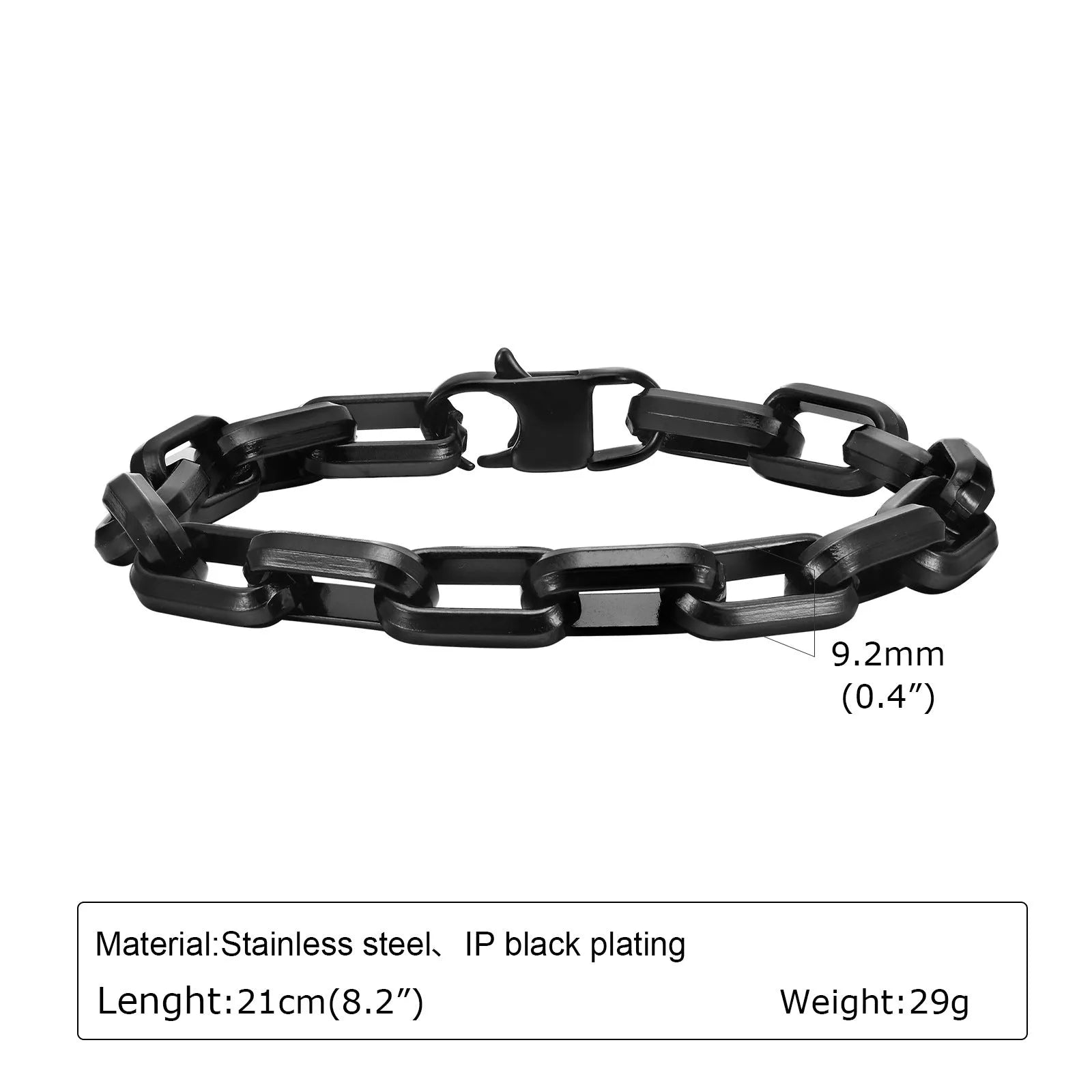 Men's simple square chain titanium steel bracelet in electroplated steel, gold, black, and retro colours.