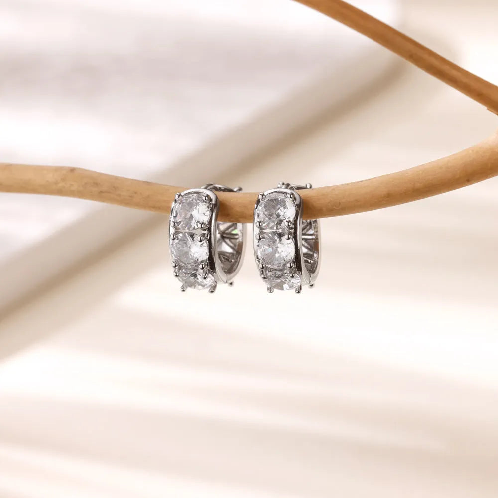 Women's stainless steel U-shaped clip earrings with inlaid zircon stone in colour E5772P.