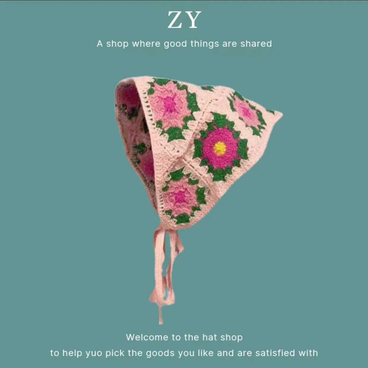 Women's cotton triangle shawl with vintage floral print in retro French style