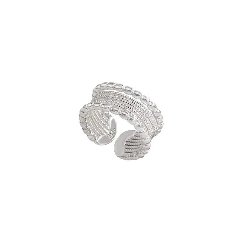 Adjustable geometric copper ring with woven twisted multilayer design for women