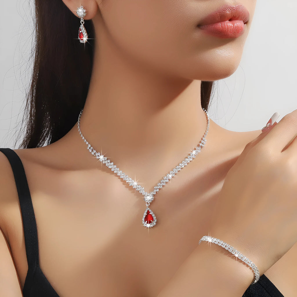Claw chain rhinestone jewellery set with water drop design in multiple colour options