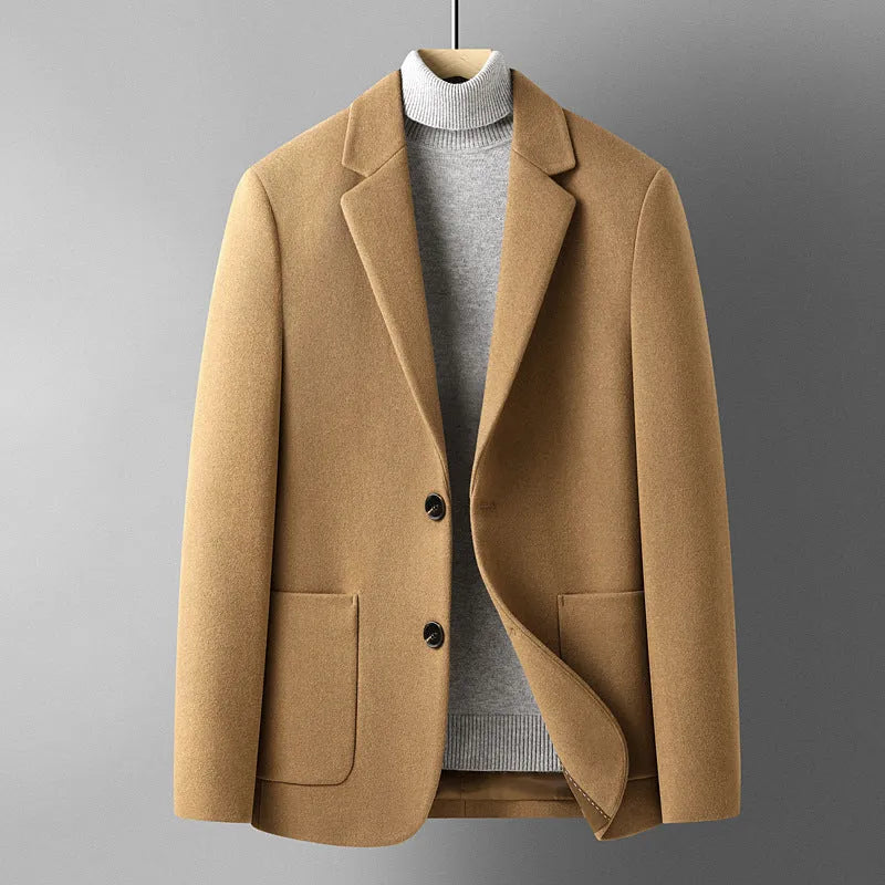 Men's grey slim fit wool blend suit jacket for autumn winter wear
