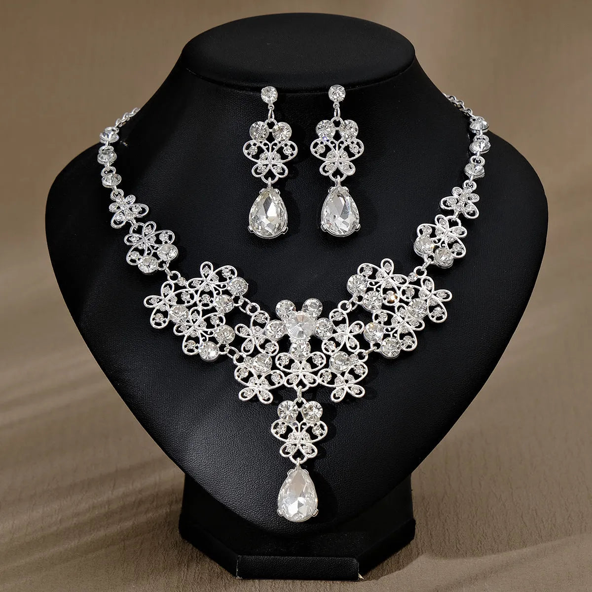 Rhinestone pearl earrings and necklace set for women wedding jewellery in silver gold AB blue green red champagne purple