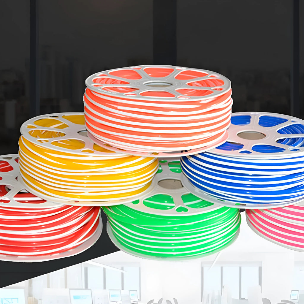 Flexible silicone LED neon light bar in multiple colours showing 8mm width and bending capability