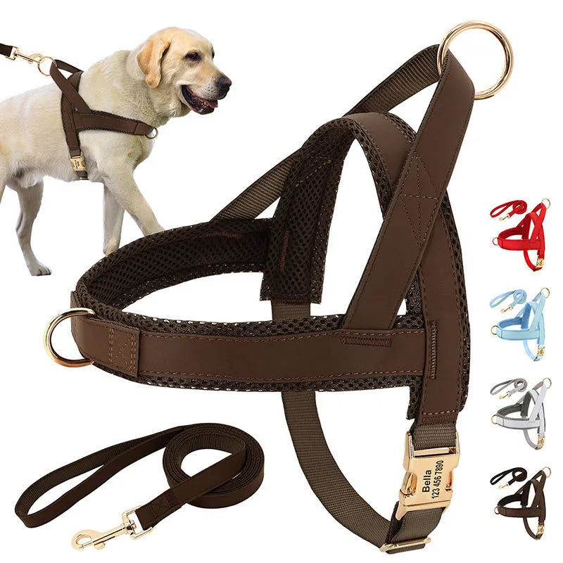 Large dog vest chest harness in black with adjustable straps and reinforced stitching for walking