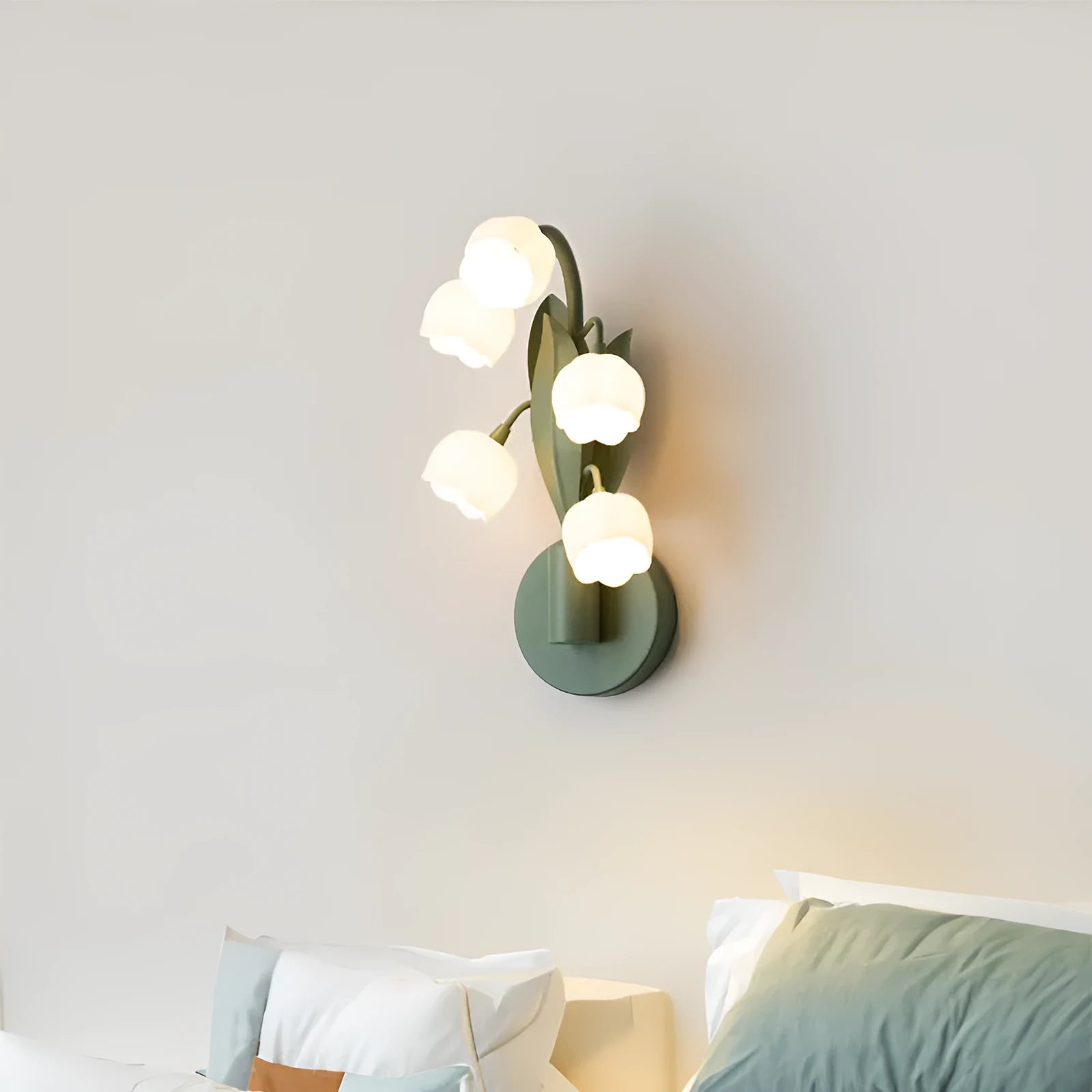 Modern minimalist French pastoral wall lamp with green tricolour light and PC shade