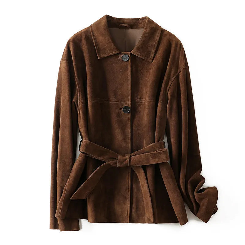 Retro style cashmere coat with Peter Pan collar and belt in Caramel Mocha colour