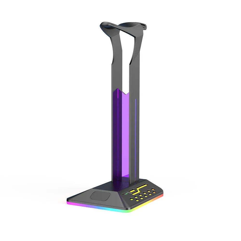 RGB colour changing headset bracket with dual USB ports and headphone holder