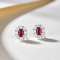 Simulated ruby oval earrings for women with zircon inlay and copper construction