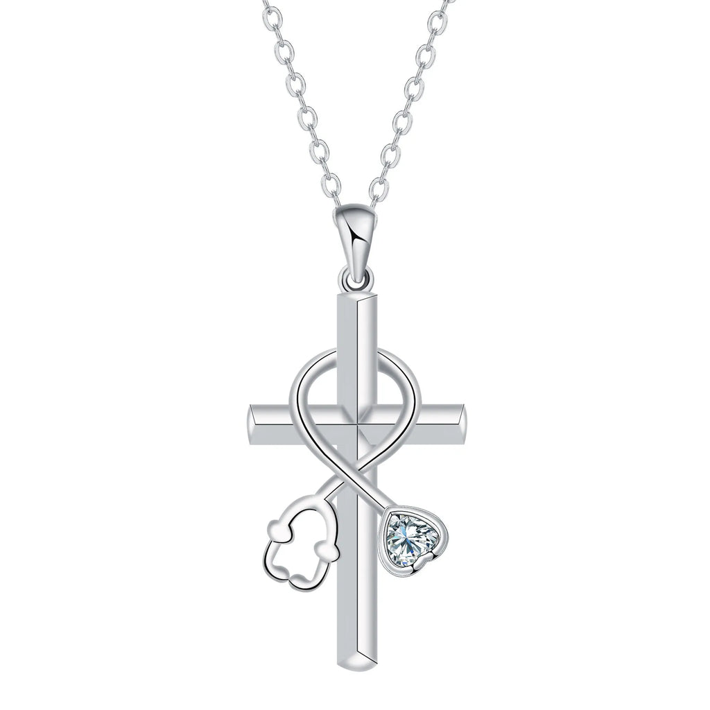 Cross stethoscope necklace with copper pendant on cross chain, medical-themed women's jewellery