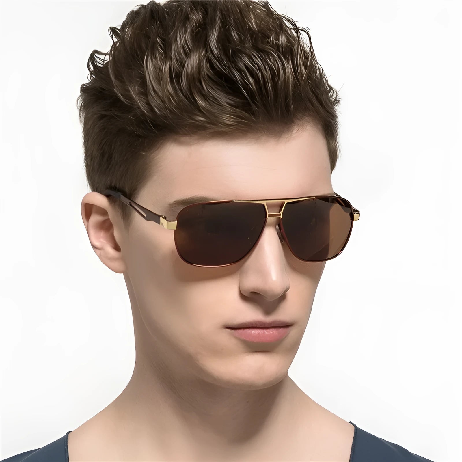 Men's orange red aviator sunglasses with metal frame and polarized HD TAC lenses.