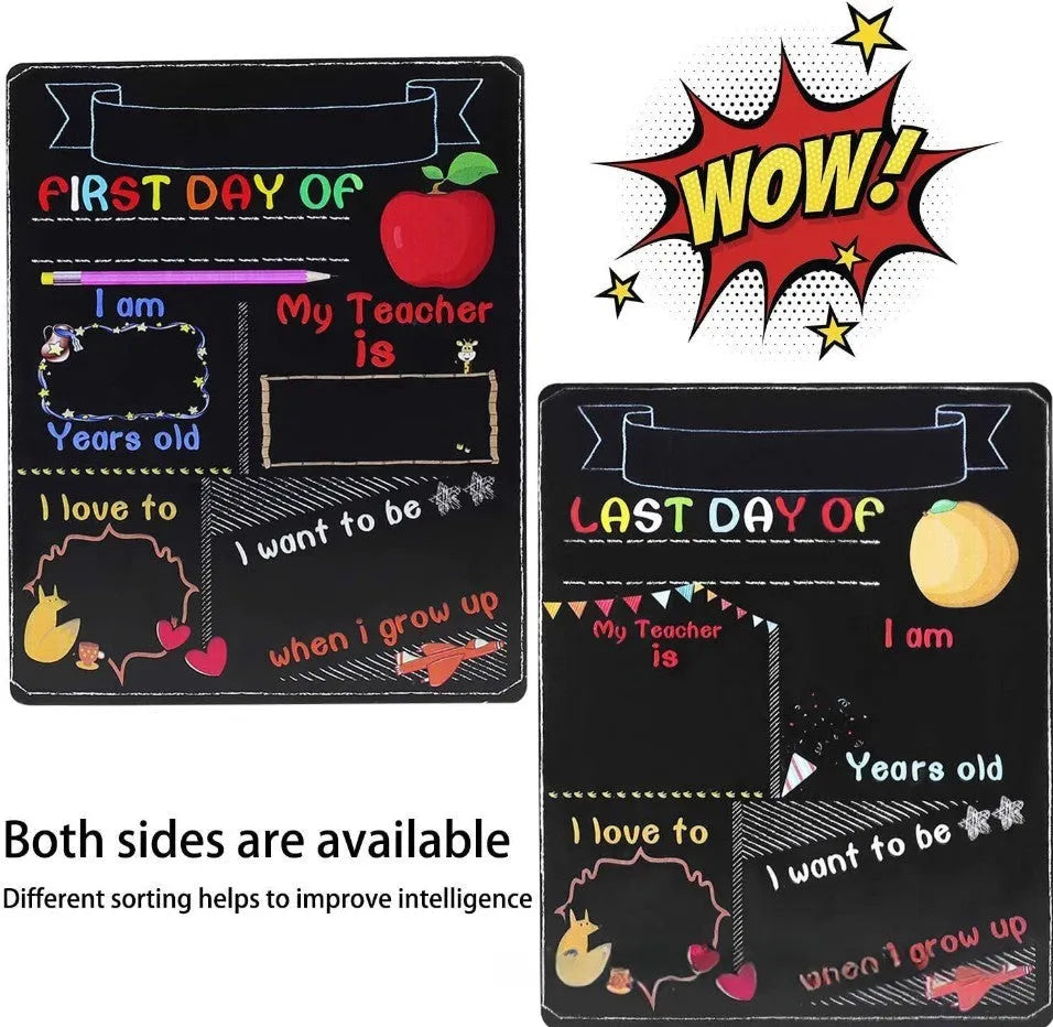 Wooden first day of school blackboard ornament with density plate construction