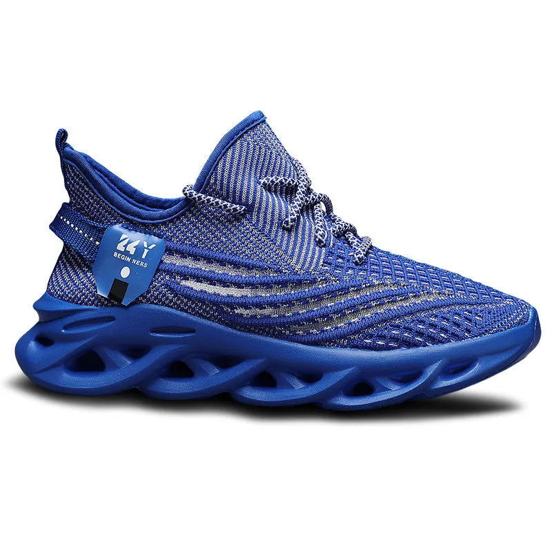 Men's flyknit breathable mesh casual sneakers low top round toe mid heel foam sole summer leisure shoes