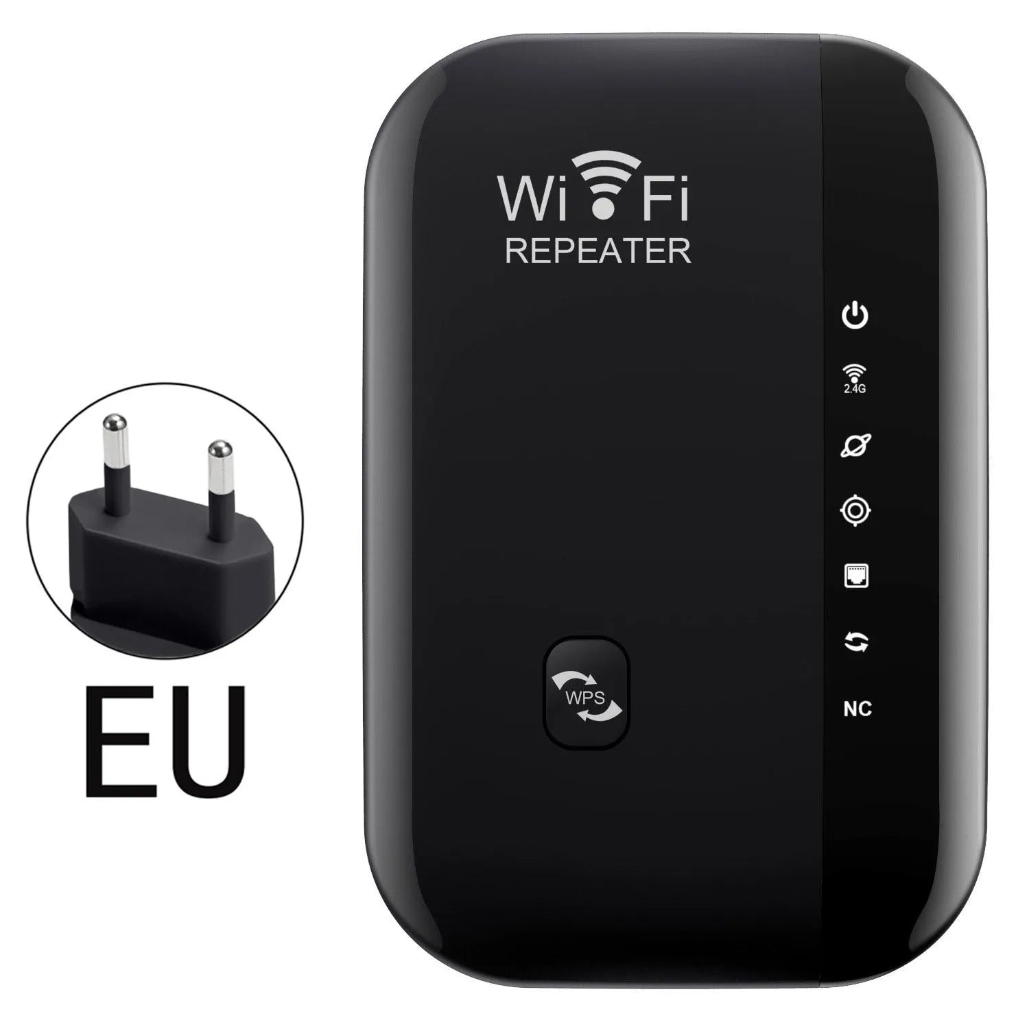 WiFi network extender in white with antenna, ABS build, 10 km range, EU plug variant