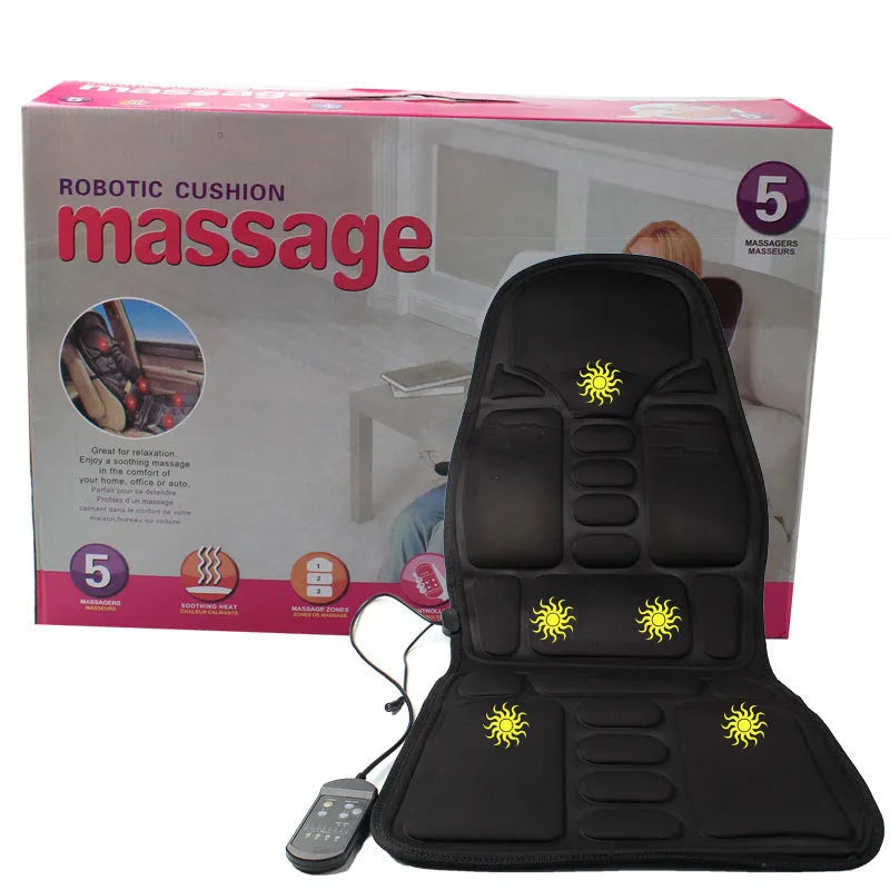 Black heating massage mat seat cushion with infrared physiotherapy function and variable speed control