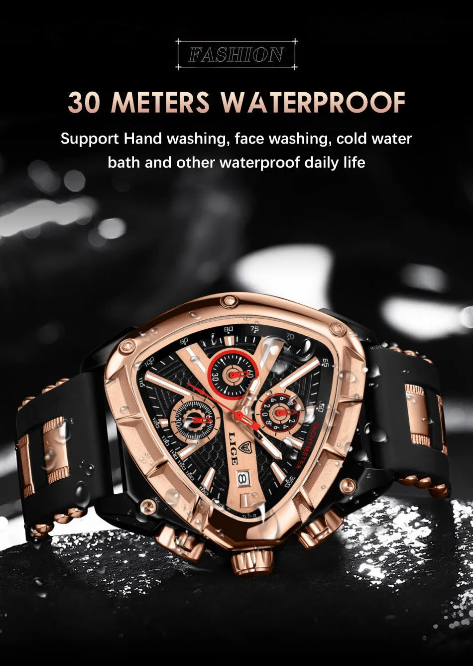 Polygon men's multi-waterproof luminous calendar watch with silicone strap in all black colour